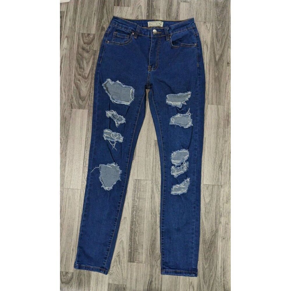 American‎ Bazi Juniors Size 3 Pockets Distressed Skinny Denim Blue Jeans